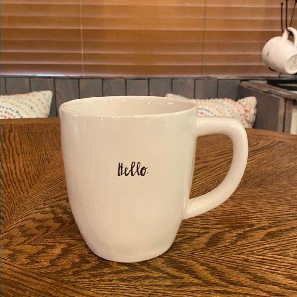 Rae Dunn Magenta HELLO Script Coffee Cup